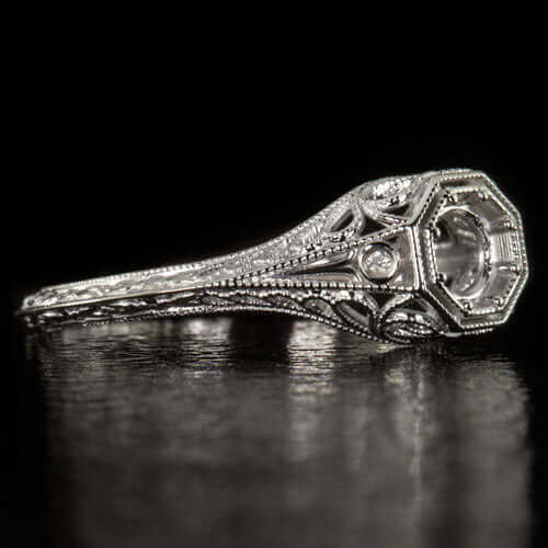 ART DECO STYLE DIAMOND ENGAGEMENT RING SETTING SEMI MOUNT ROUND VINTAGE FILIGREE - Image 2