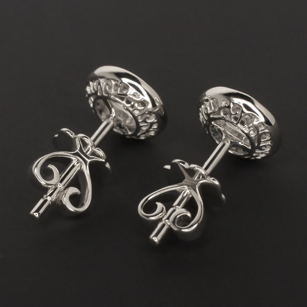 ART DECO STYLE F VS DIAMOND SAPPHIRE STUD EARRINGS ROUND CUT CALIBRE HALO TARGET - Image 2