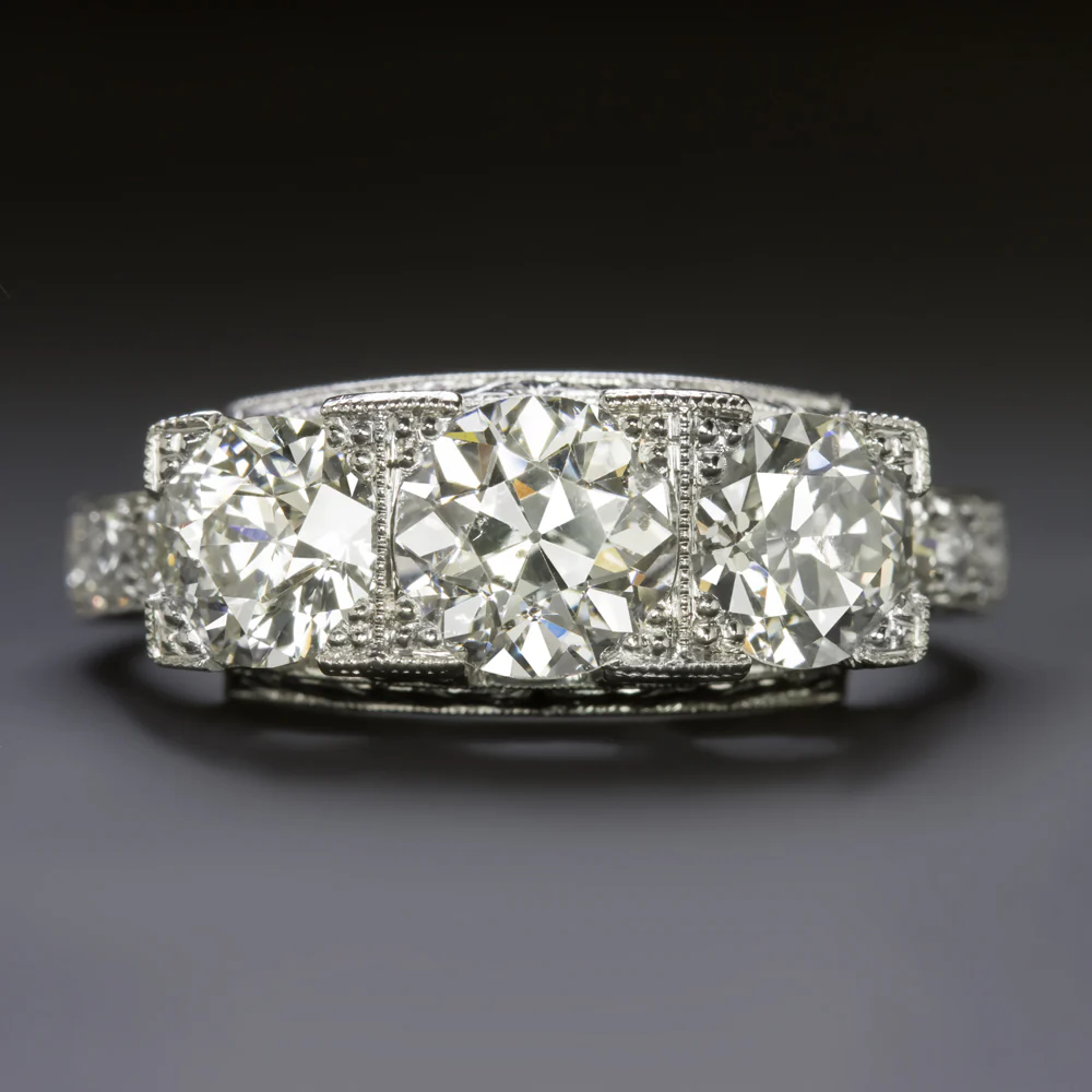 ART DECO VINTAGE DIAMOND RING OLD EUROPEAN CUT PLATINUM ENGRAVED ENGAGEMENT