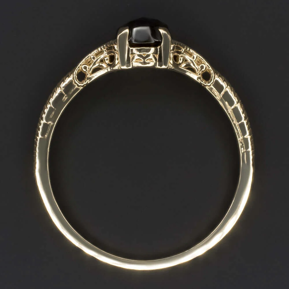 BLACK SPINEL SOLITAIRE RING 10k GOLD 5mm ROSE CUT VINTAGE STYLE DAINTY PROMISE - Image 3