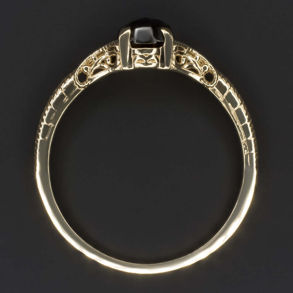 BLACK SPINEL SOLITAIRE RING 14k GOLD 5mm ROSE CUT VINTAGE STYLE DAINTY PROMISE - Image 3