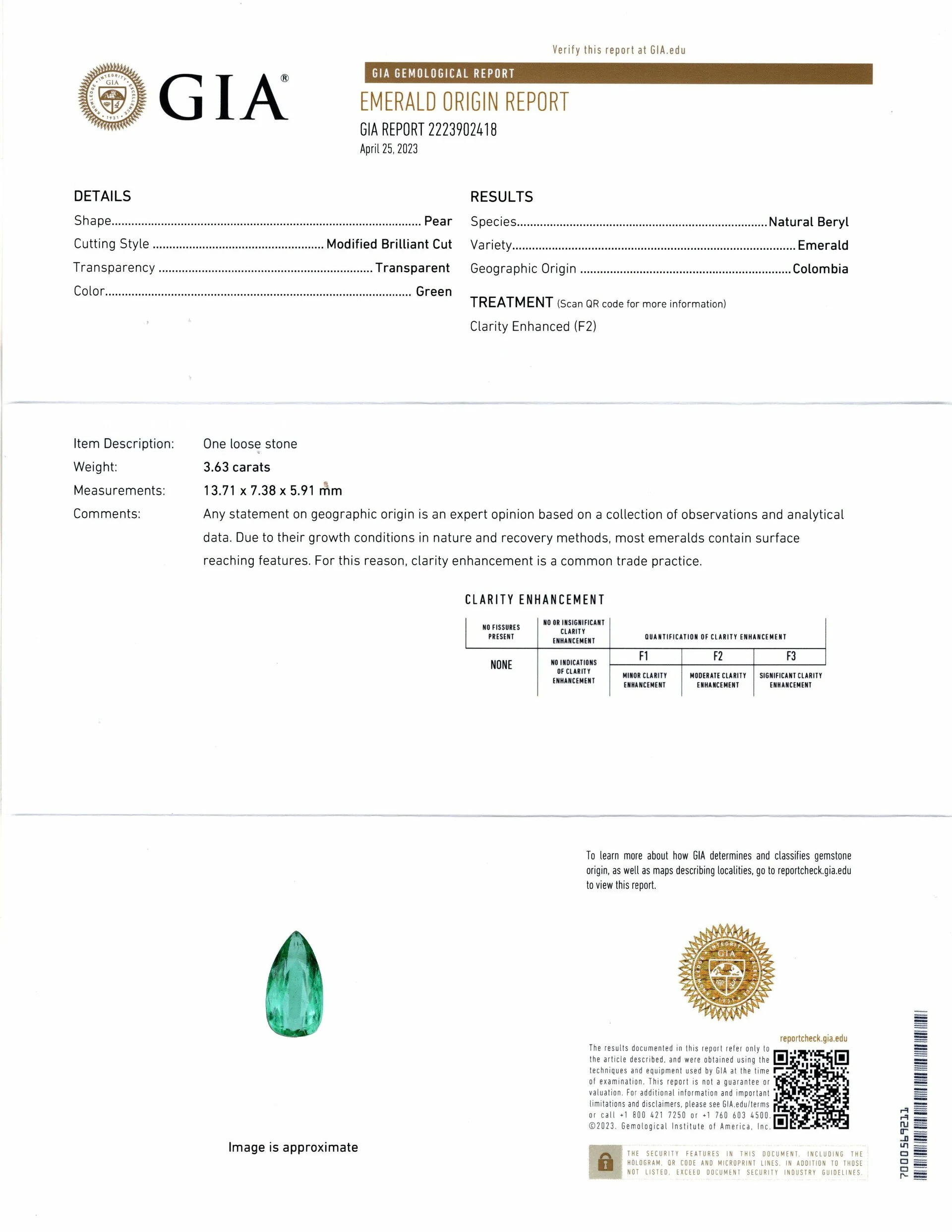 COLOMBIAN EMERALD PAIR PEAR SHAPE 7.16ct GIA CERTIFIED TEARDROP DANGLE EARRINGS - Image 2