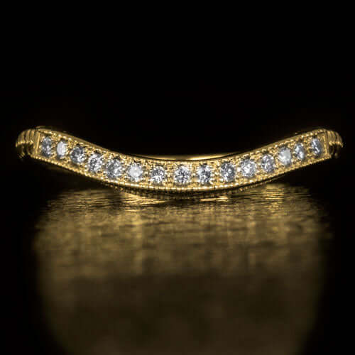 CURVED DIAMOND WEDDING BAND VINTAGE STYLE RING 14K YELLOW GOLD ART DECO NOTCHED