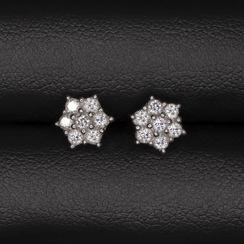 DIAMOND CLUSTER STUD EARRINGS ROUND CUT 14k WHITE GOLD NATURAL 1/2ct G-H SI1-SI2