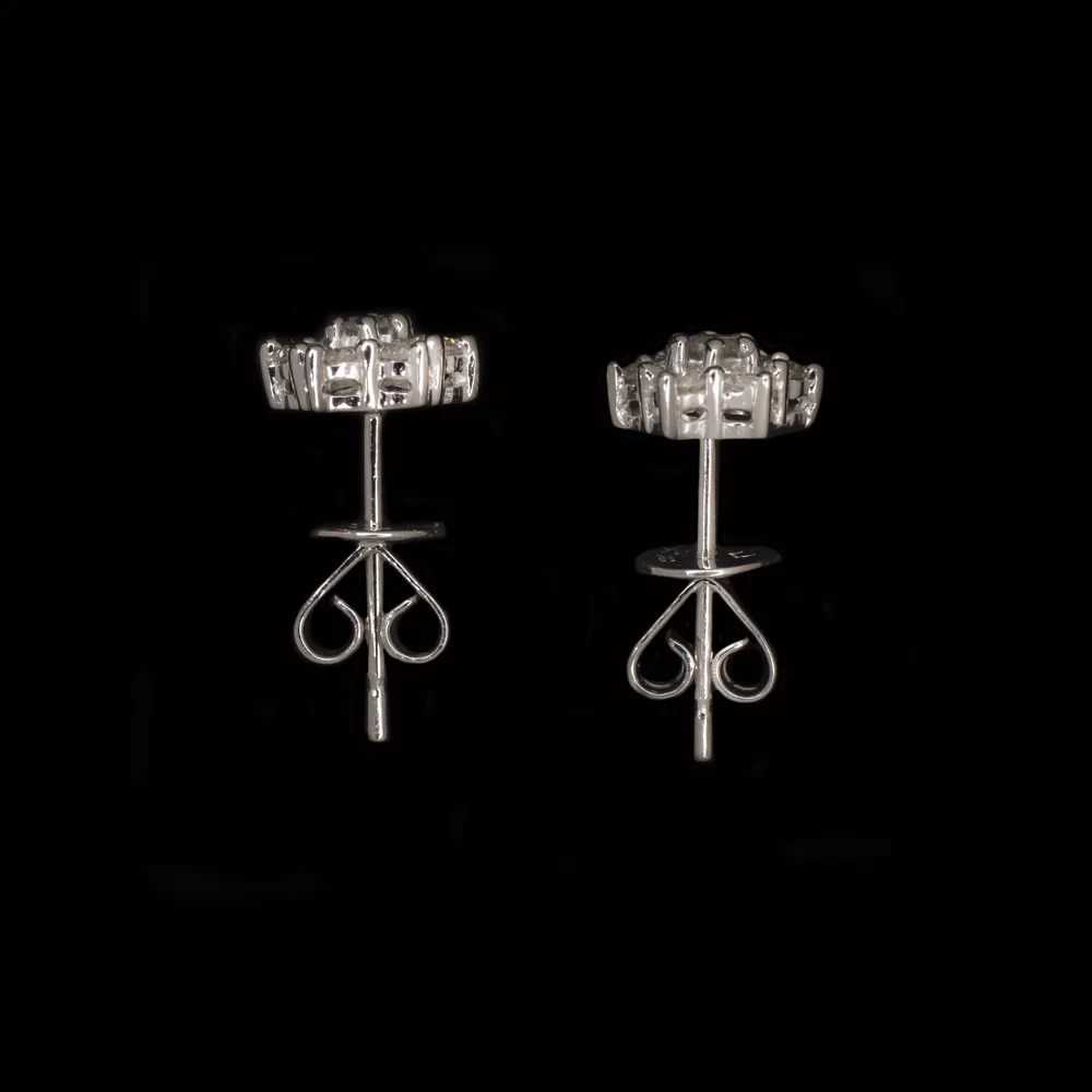 DIAMOND CLUSTER STUD EARRINGS ROUND CUT 14k WHITE GOLD NATURAL 1/2ct G-H SI1-SI2 - Image 2