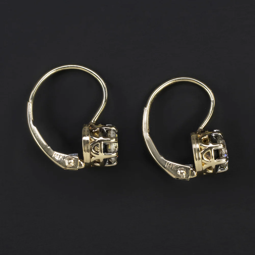 DIAMOND DROP EARRINGS VICTORIAN STYLE CLASSIC 1.08ct NATURAL ROUND CUT GOLD 1ct - Image 2