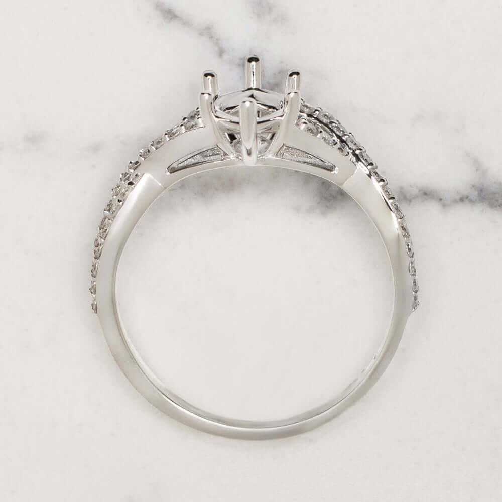 DIAMOND MARQUISE OVAL ENGAGEMENT RING SETTING 10x5 CRISS CROSS PAVE SEMI-MOUNT - Image 3