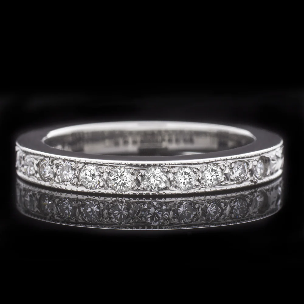 DIAMOND PLATINUM VINTAGE STYLE WEDDING RING BAND ENGRAVED 0.20ct G-H VS NATURAL