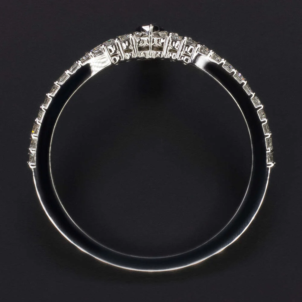 DIAMOND SAPPHIRE V RING CHEVRON WHITE GOLD 10k CURVED CONTOUR WEDDING BAND - Image 3