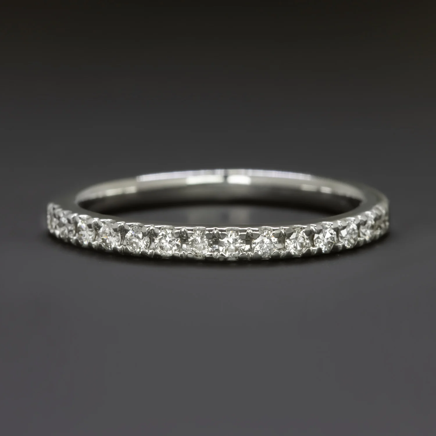 DIAMOND WEDDING BAND STACKING RING 14k WHITE GOLD NATURAL THIN DAINTY CLASSIC