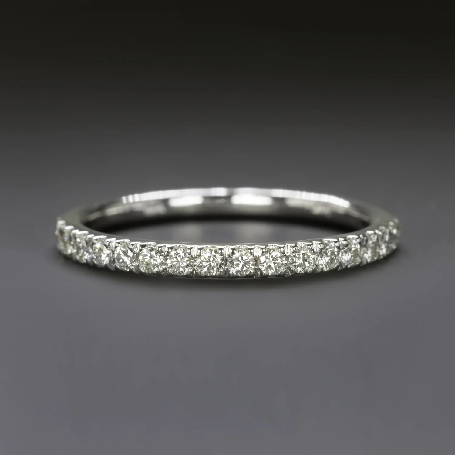 DIAMOND WEDDING BAND STACKING RING 14k WHITE GOLD THIN DAINTY CLASSIC NATURAL