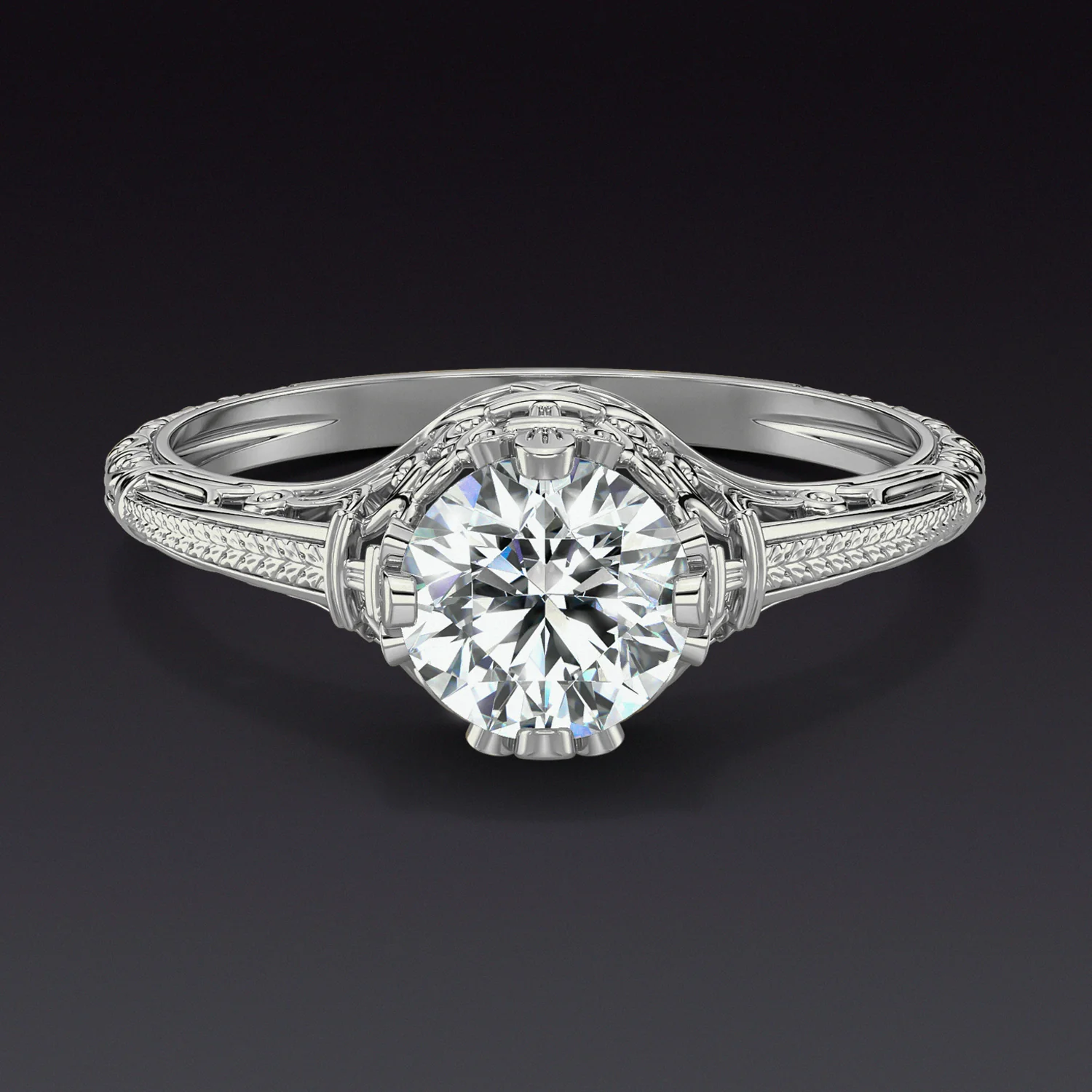 ENGAGEMENT RING SETTING VINTAGE STYLE FILIGREE ROUND CUSHION SOLITAIRE 14K GOLD - Image 5