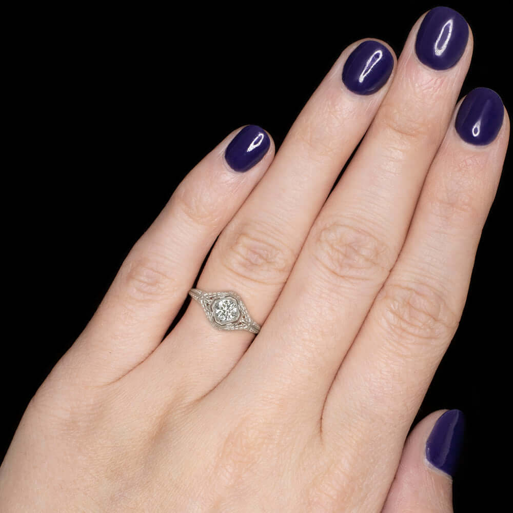 EXCELLENT CUT G VS2-SI1 DIAMOND ENGAGEMENT RING PLATINUM VINTAGE STYLE FILIGREE - Image 4