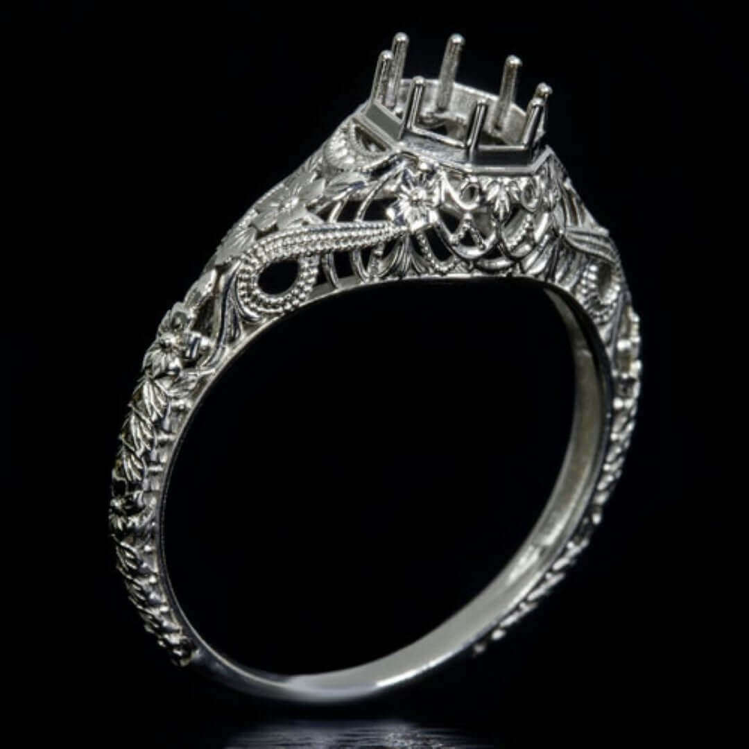FILIGREE ART DECO VINTAGE STYLE SEMI-MOUNT 14K ENGAGEMENT RING SETTING SOLITAIRE - Image 3