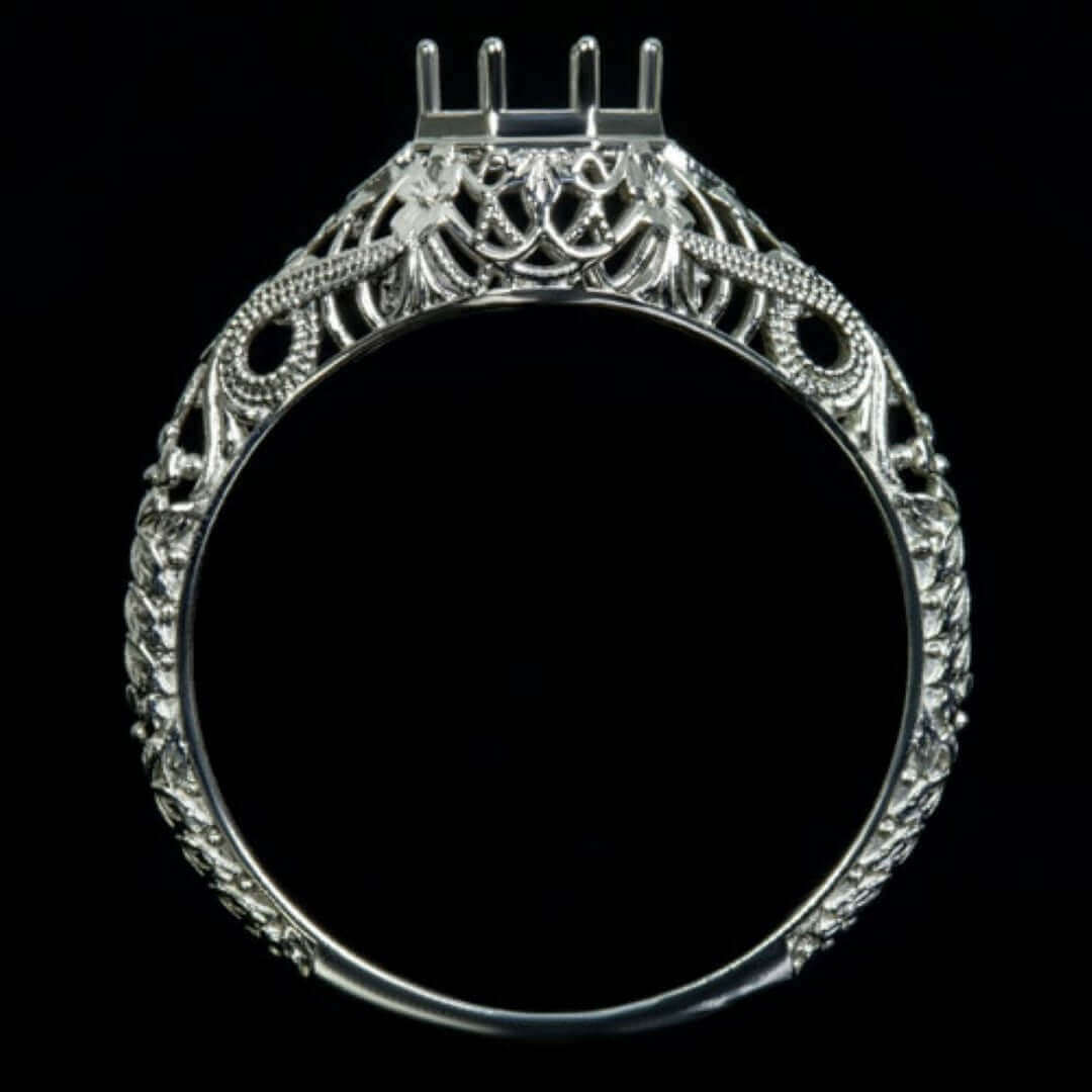 FILIGREE ART DECO VINTAGE STYLE SEMI-MOUNT 14K ENGAGEMENT RING SETTING SOLITAIRE - Image 5