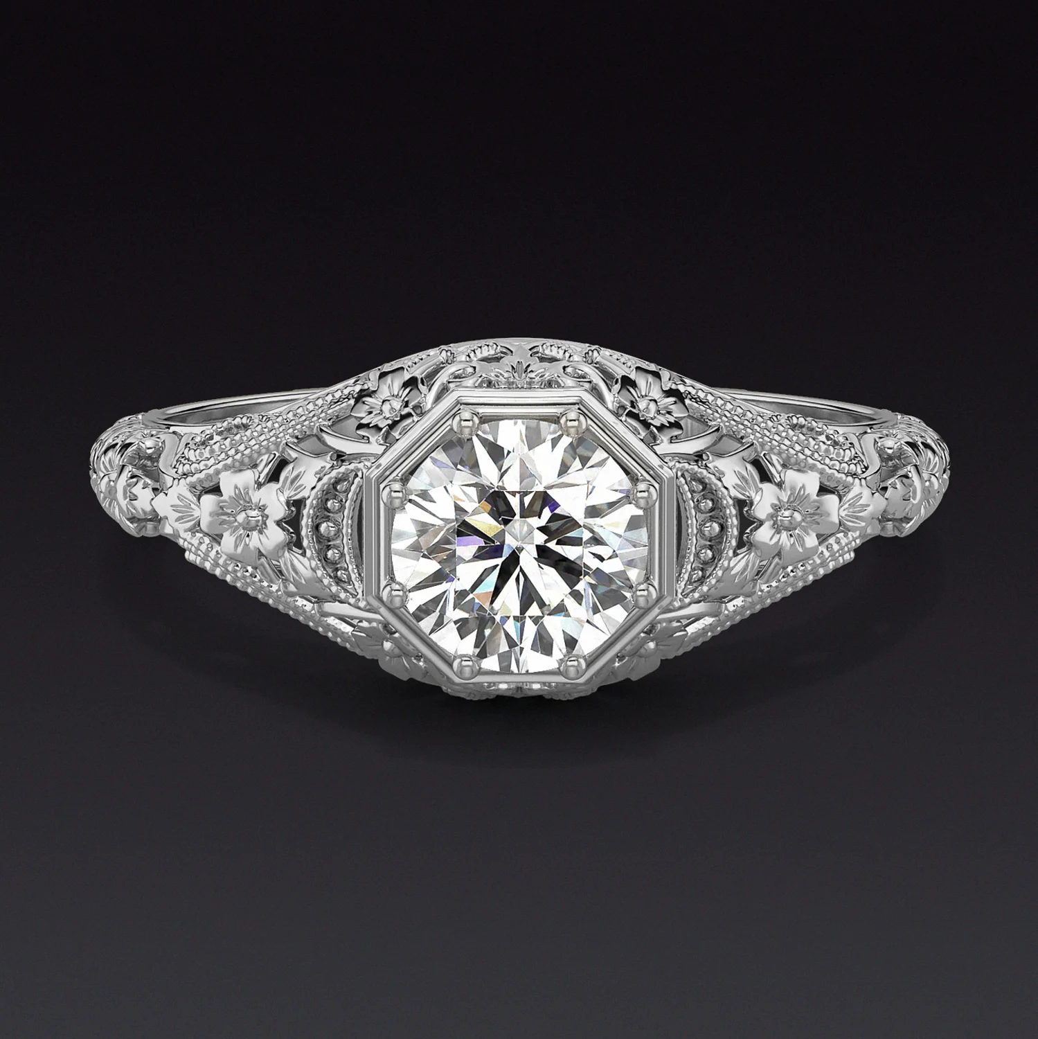 FILIGREE ART DECO VINTAGE STYLE SEMI-MOUNT 14K ENGAGEMENT RING SETTING SOLITAIRE - Image 7