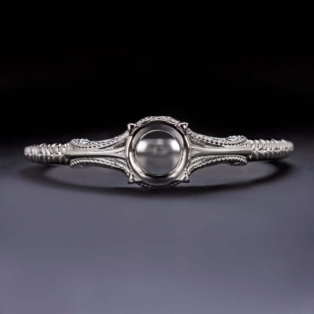 FILIGREE VINTAGE STYLE SEMI-MOUNT ART DECO 5MM ROUND ENGAGEMENT SETTING RING 14K - Image 2
