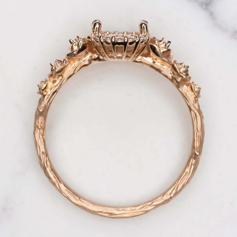FLORAL NATURAL DIAMOND RING SETTING 14K ROSE GOLD FLOWER ENGAGEMENT SEMI MOUNT - Image 3