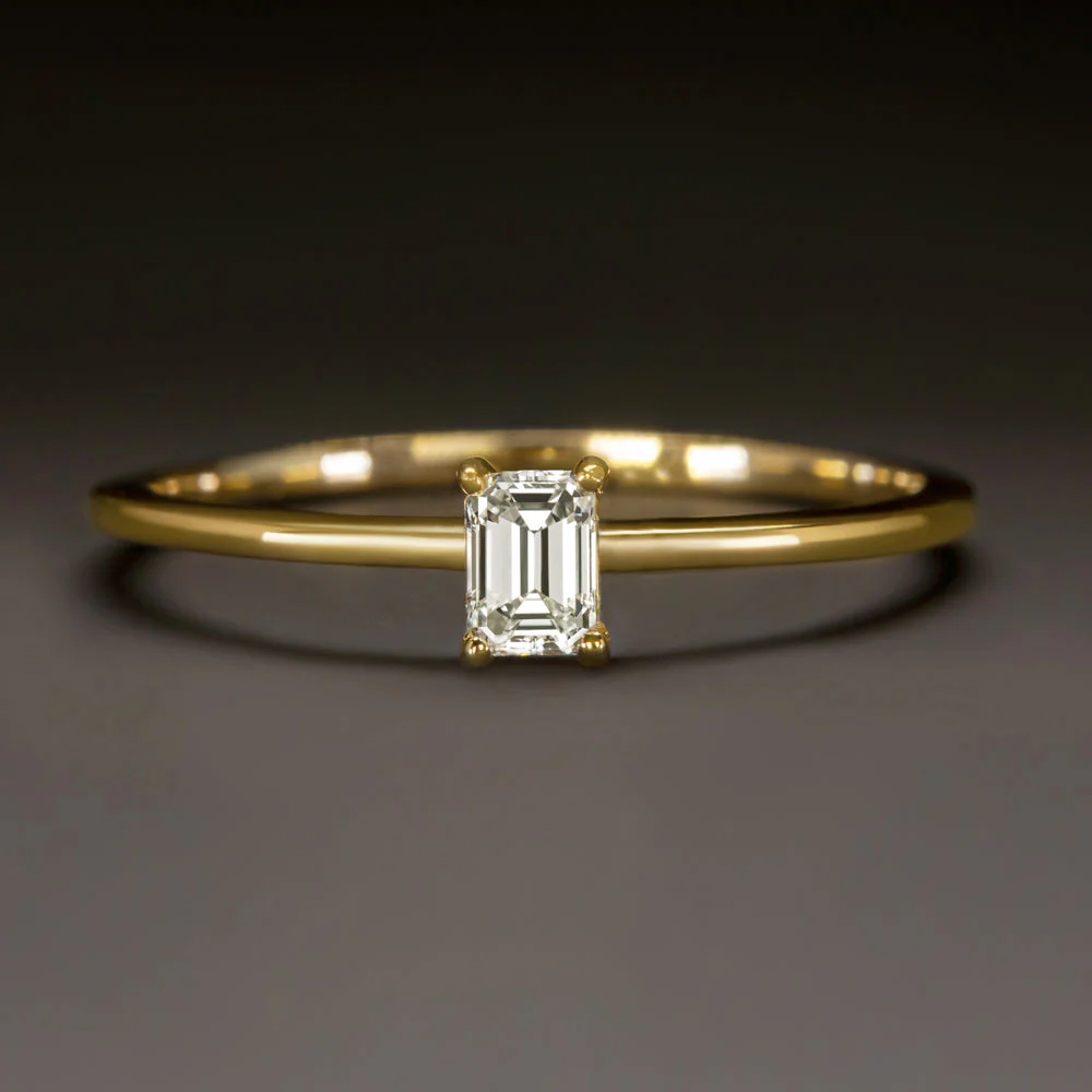 G-H VS EMERALD CUT NATURAL DIAMOND SOLITAIRE RING PROMISE ENGAGEMENT YELLOW GOLD