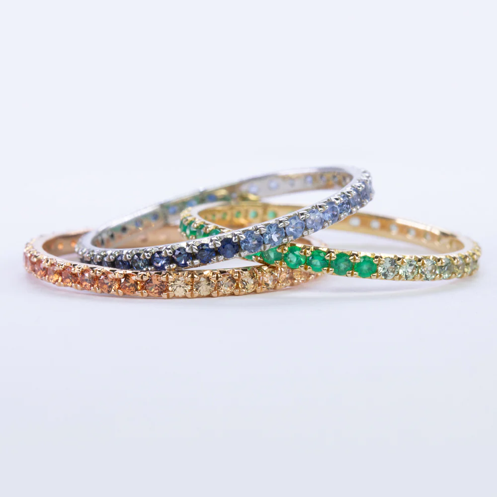 GEMSTONE 3 RING GIFT SET 14k GOLD ETERNITY BAND BLUE SAPPHIRE GREEN ONYX NATURAL - Image 2