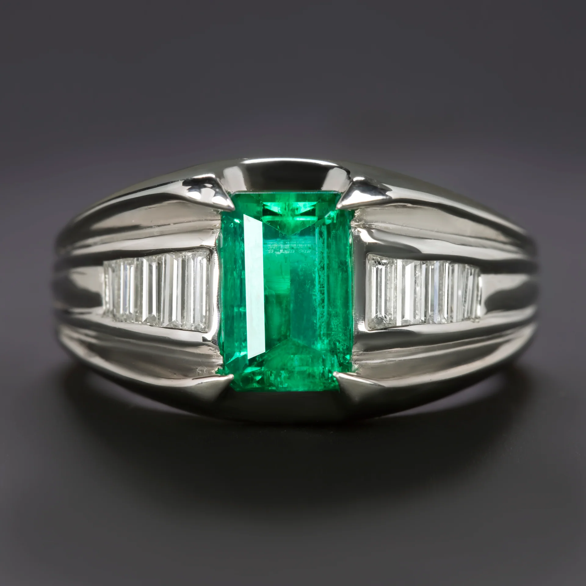 GIA CERTIFIED COLOMBIAN EMERALD DIAMOND COCKTAIL RING MINOR OIL CHUNKY PLATINUM