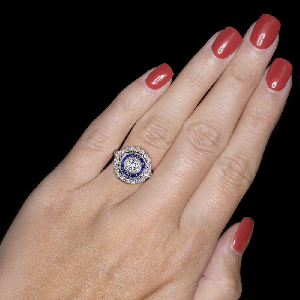 GIA CERTIFIED G VS1 DIAMOND COCKTAIL RING SAPPHIRE ART DECO VINTAGE STYLE HALO - Image 2