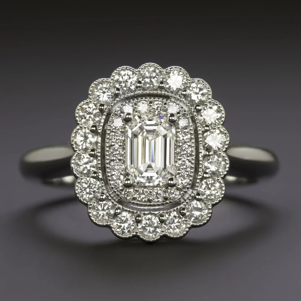 GIA CERTIFIED H VVS1 DIAMOND COCKTAIL RING PLATINUM VINTAGE STYLE DOUBLE HALO