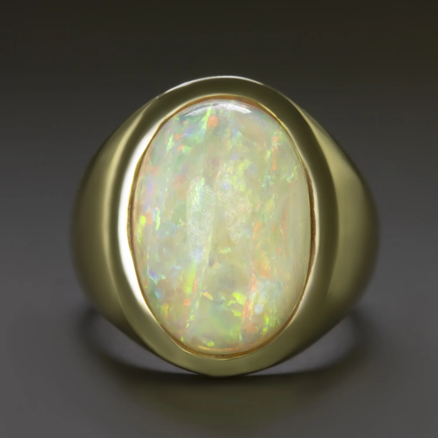 GIA CERTIFIED OPAL COCKTAIL SIGNET RING 10gm 14k YELLOW GOLD BIG OVAL STATEMENT
