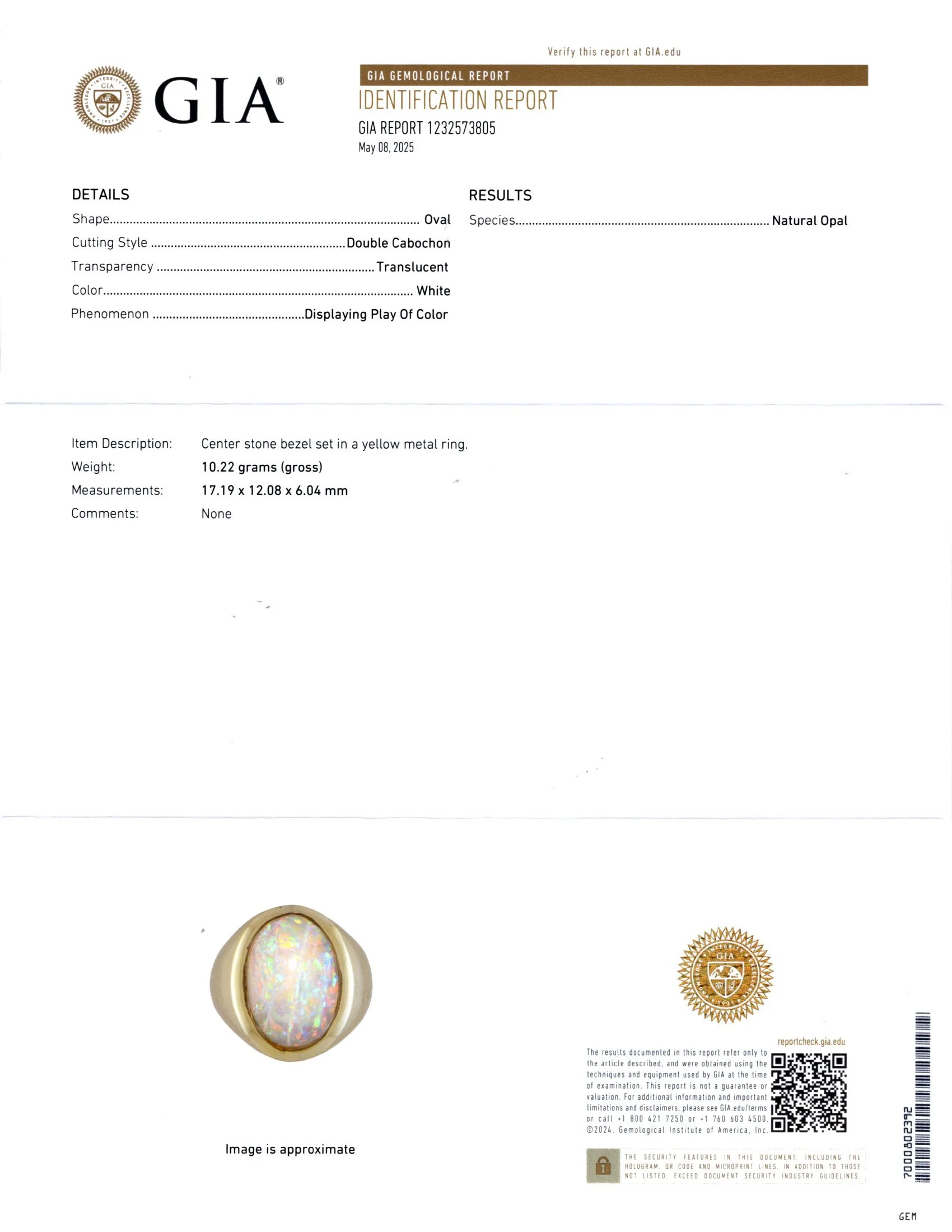 GIA CERTIFIED OPAL COCKTAIL SIGNET RING 10gm 14k YELLOW GOLD BIG OVAL STATEMENT - Image 2