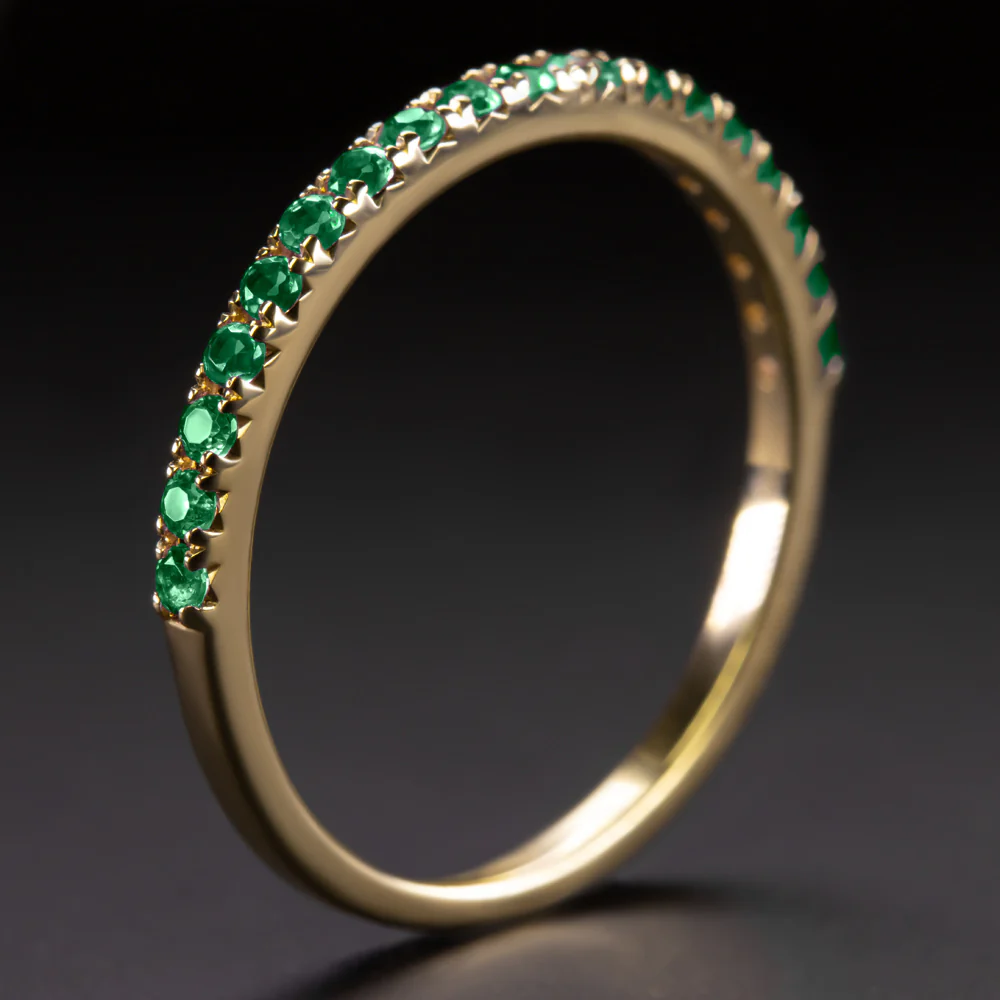 GREEN ONYX 14k YELLOW GOLD BAND HALF ETERNITY RING NATURAL GEMSTONE STACKING