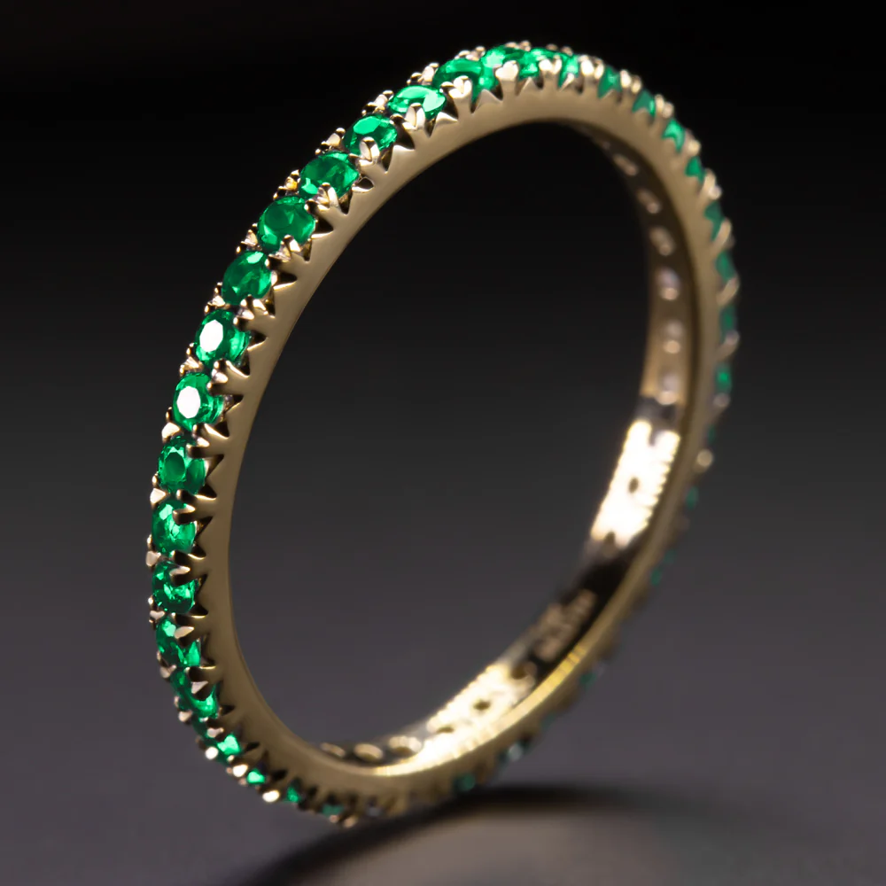 GREEN ONYX 14K YELLOW GOLD ETERNITY RING STACKING WEDDING BAND NATURAL Size 5.5