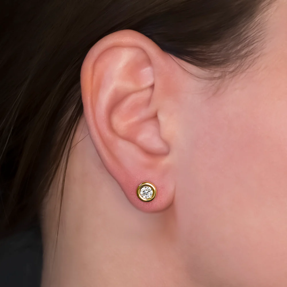 IDEAL CUT DIAMOND SCOTT KAY STUD EARRINGS 18k YELLOW GOLD 1/2 CARAT ROUND BEZEL - Image 3