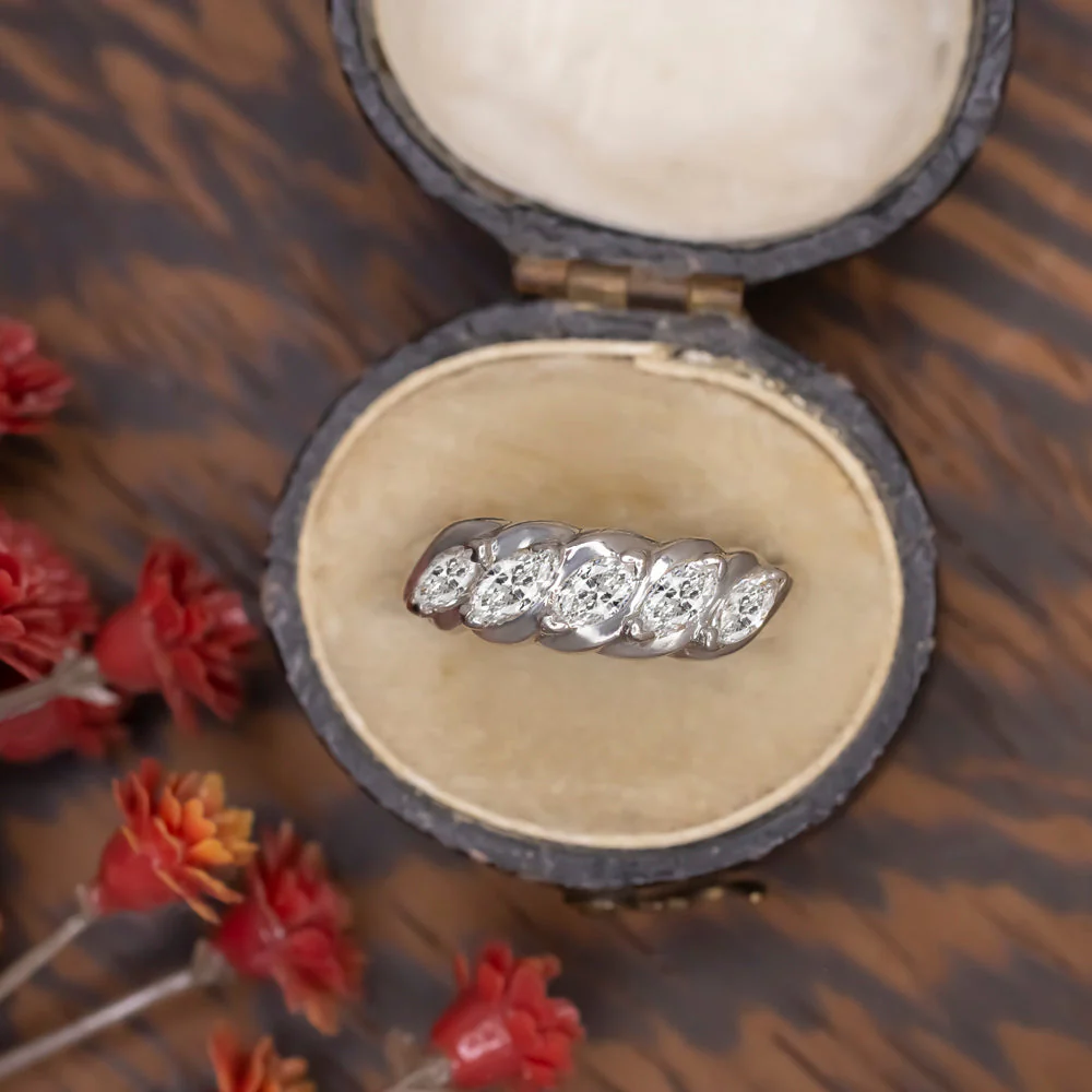 MARQUISE CUT DIAMOND STACKING BAND WEDDING RING COCKTAIL WHITE GOLD NATURAL .6ct - Image 3