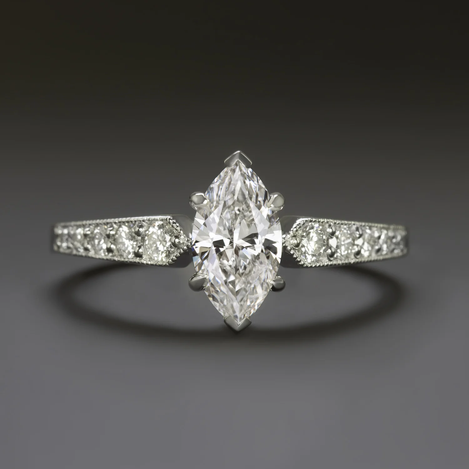 MARQUISE SHAPE DIAMOND ENGAGEMENT RING G SI VINTAGE STYLE NATURAL 14k WHITE GOLD