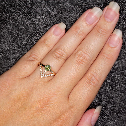 MINT GREEN SAPPHIRE NATURAL DIAMOND V RING ROSE GOLD COCKTAIL TRIANGLE GEOMETRIC - Image 4