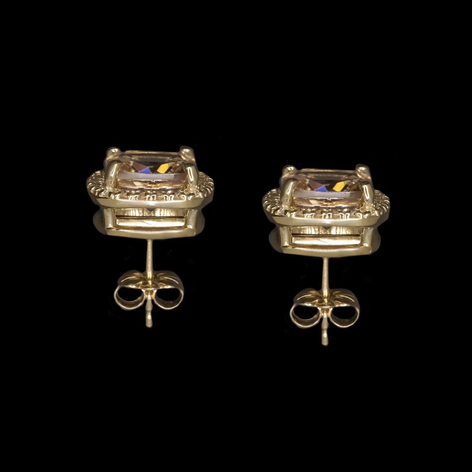MORGANITE DIAMOND STUD EARRINGS CUSHION SHAPE 10k ROSE GOLD HALO PEACH PINK - Image 2