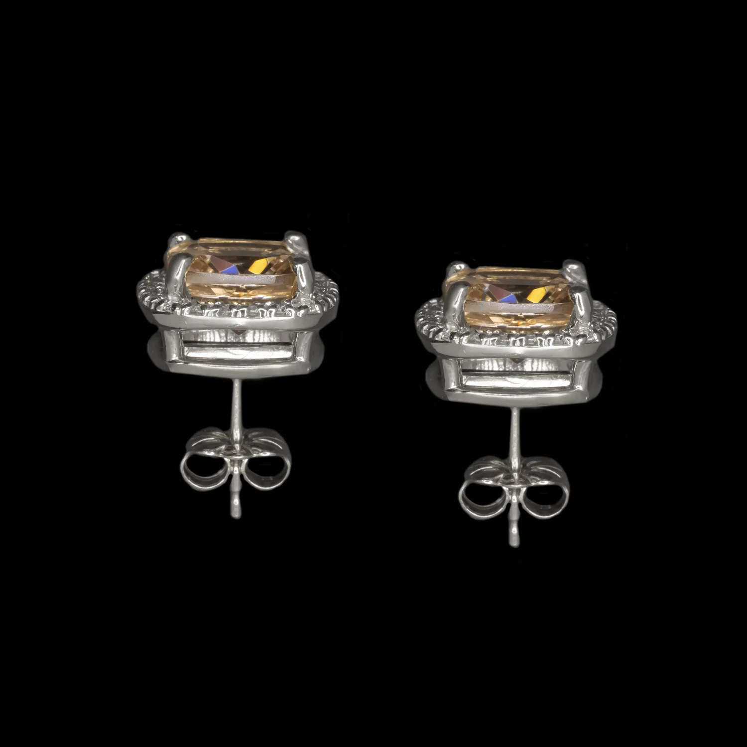 MORGANITE DIAMOND STUD EARRINGS CUSHION SHAPE PLATINUM HALO PEACH PINK - Image 2
