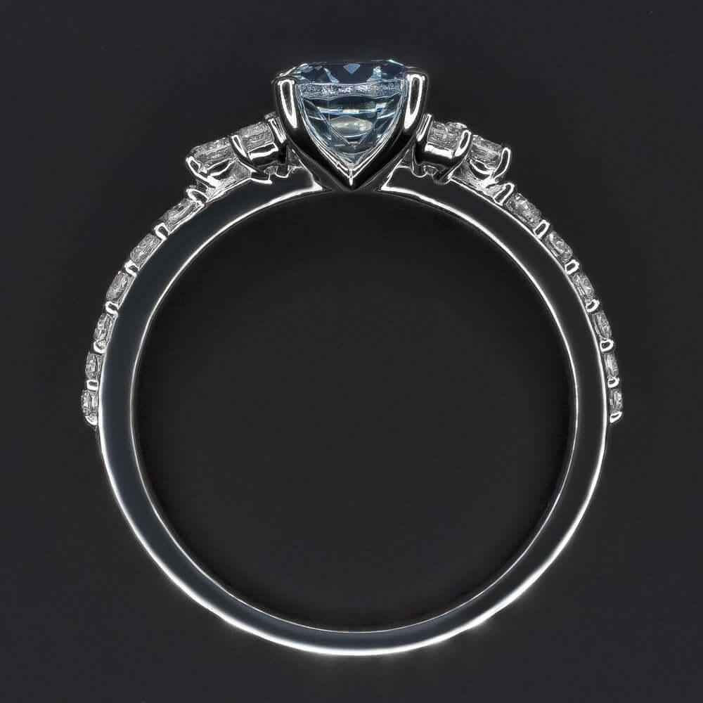 NATURAL AQUAMARINE DIAMOND RING OVAL SHAPE 14k WHITE GOLD BLUE PAVE BAND PROMISE - Image 3