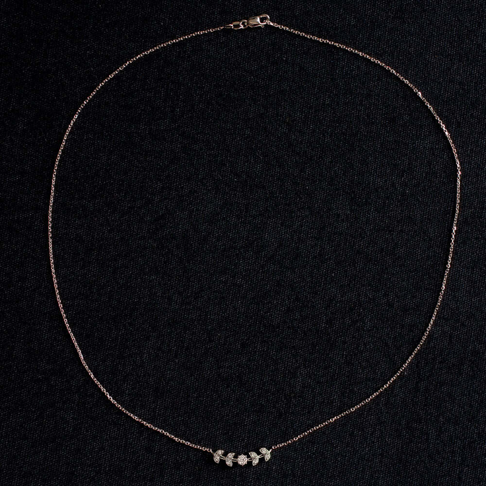 NATURAL DIAMOND FLORAL NECKLACE DAINTY PENDANT 10k GOLD BRANCH LEAF PENDANT - Image 2