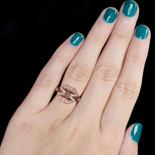 NATURAL DIAMOND RUBY ROUND SETTING ENGAGEMENT RING ROSE GOLD MOUNT VINTAGE STYLE - Image 3