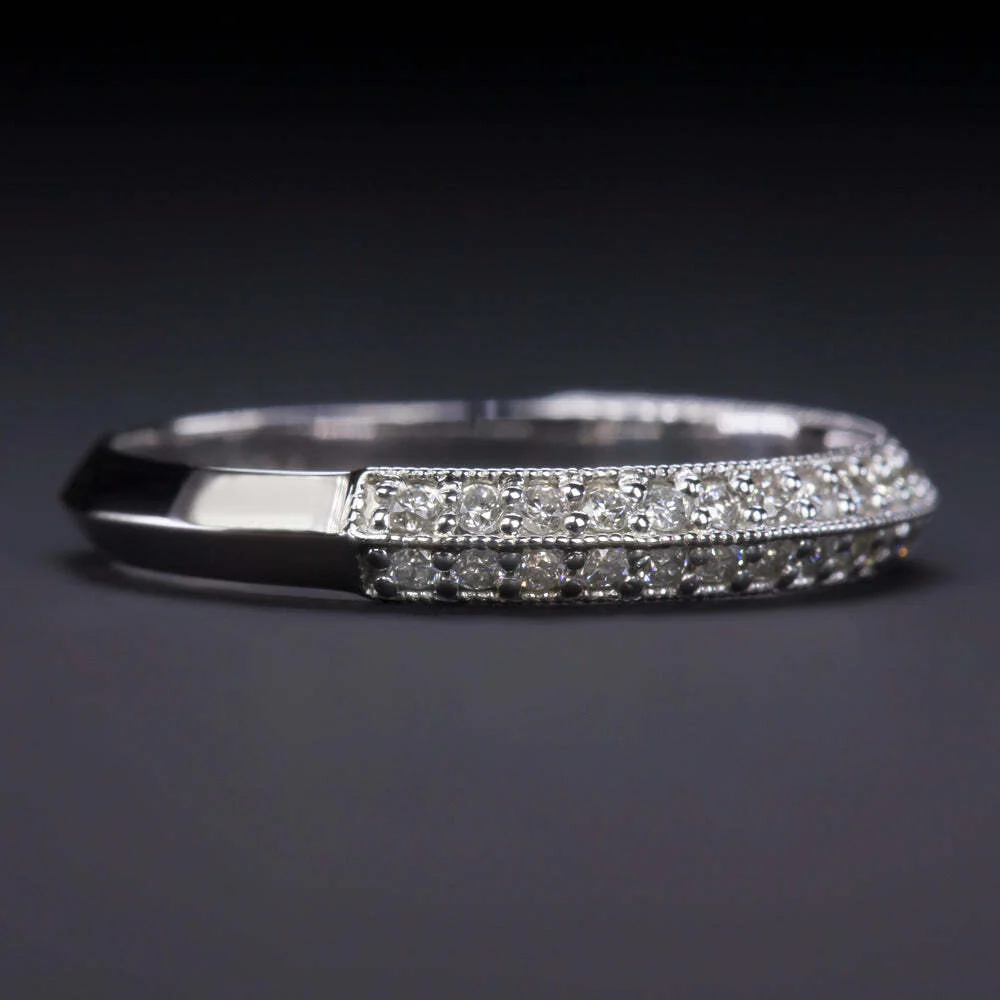NATURAL DIAMOND WEDDING BAND KNIFE EDGE RING PLATINUM MIDCENTURY VINTAGE STYLE - Image 2