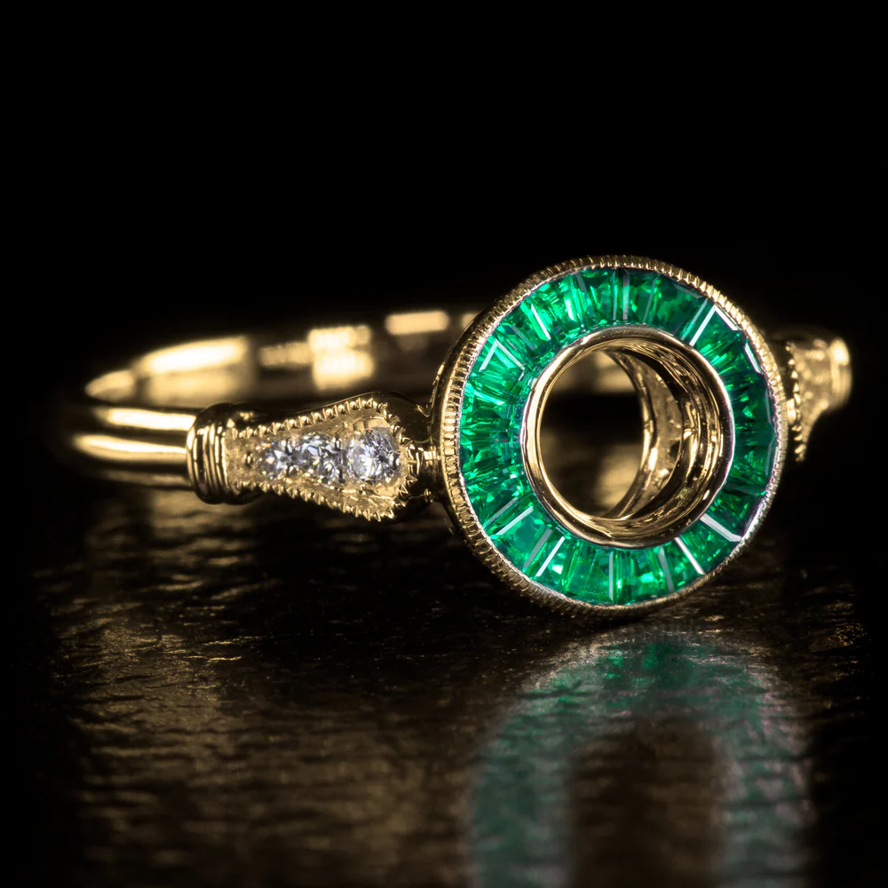 NATURAL EMERALD DIAMOND VINTAGE STYLE HALO ENGAGEMENT RING SETTING 5mm ROUND - Image 2
