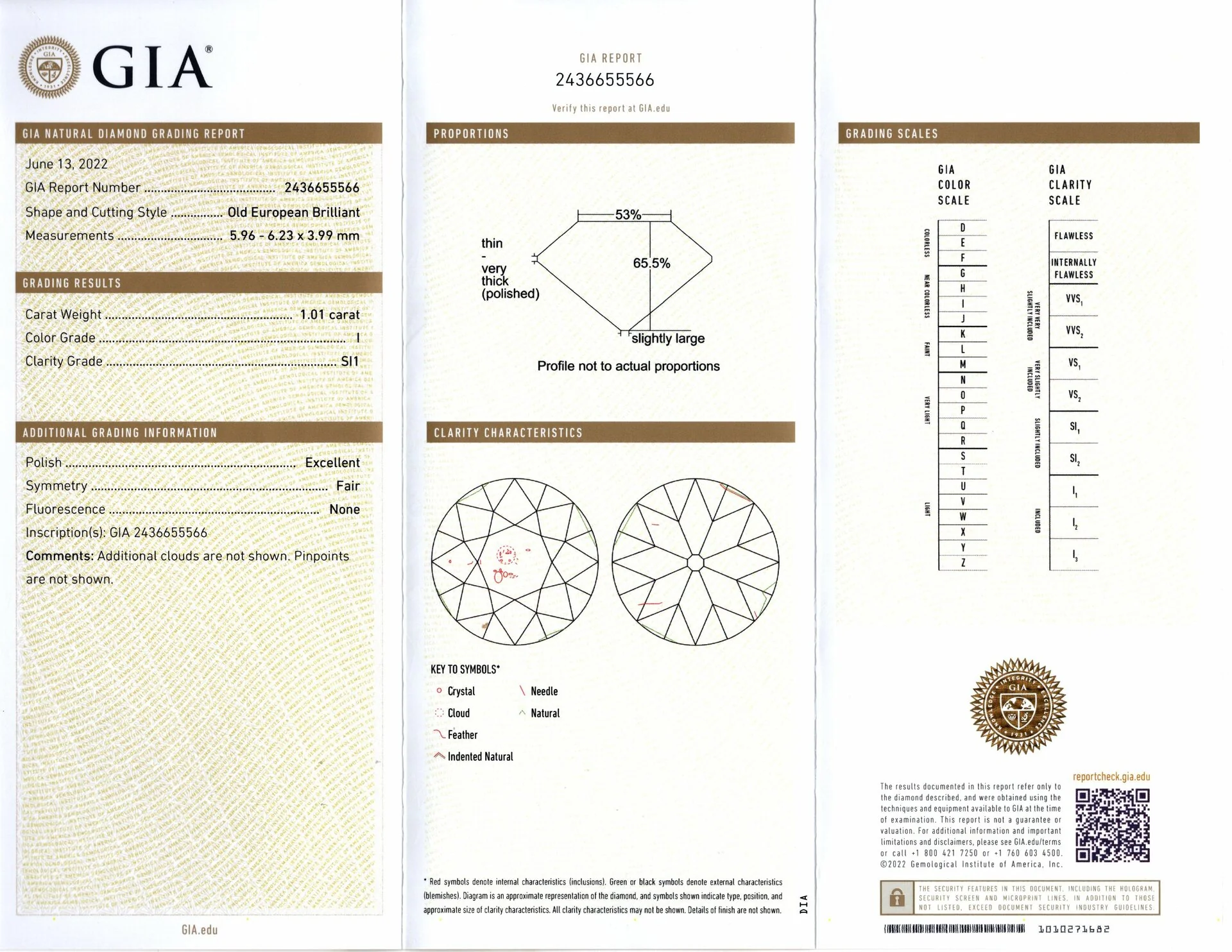 OLD EUROPEAN CUT DIAMOND GIA CERTIFIED 1.01ct I SI1 LOOSE VINTAGE NATURAL 1ct - Image 2