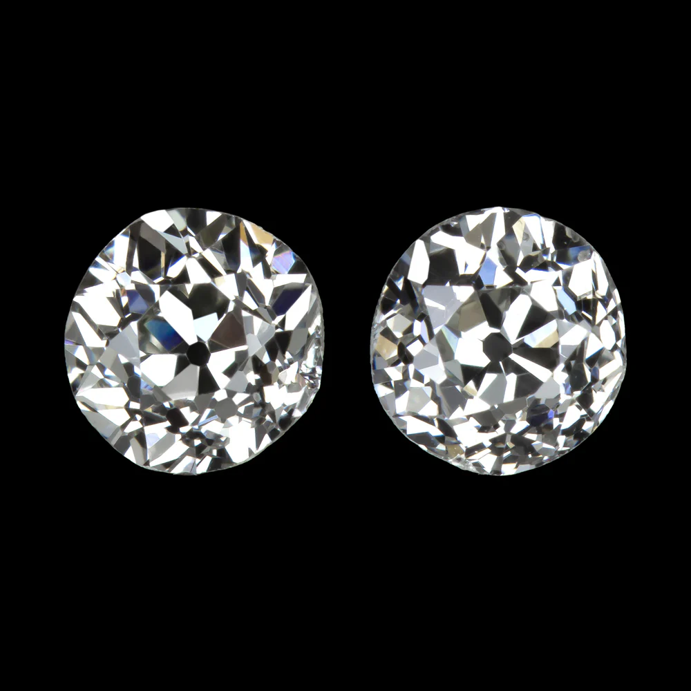 OLD EUROPEAN CUT F-G VS DIAMOND STUD EARRINGS ANTIQUE VINTAGE PAIR 1/2ct PAIR