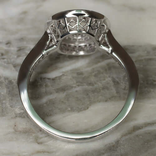 OVAL DIAMOND DOUBLE HALO ENGAGEMENT RING SETTING VINTAGE STYLE MOUNT WHITE GOLD - Image 3