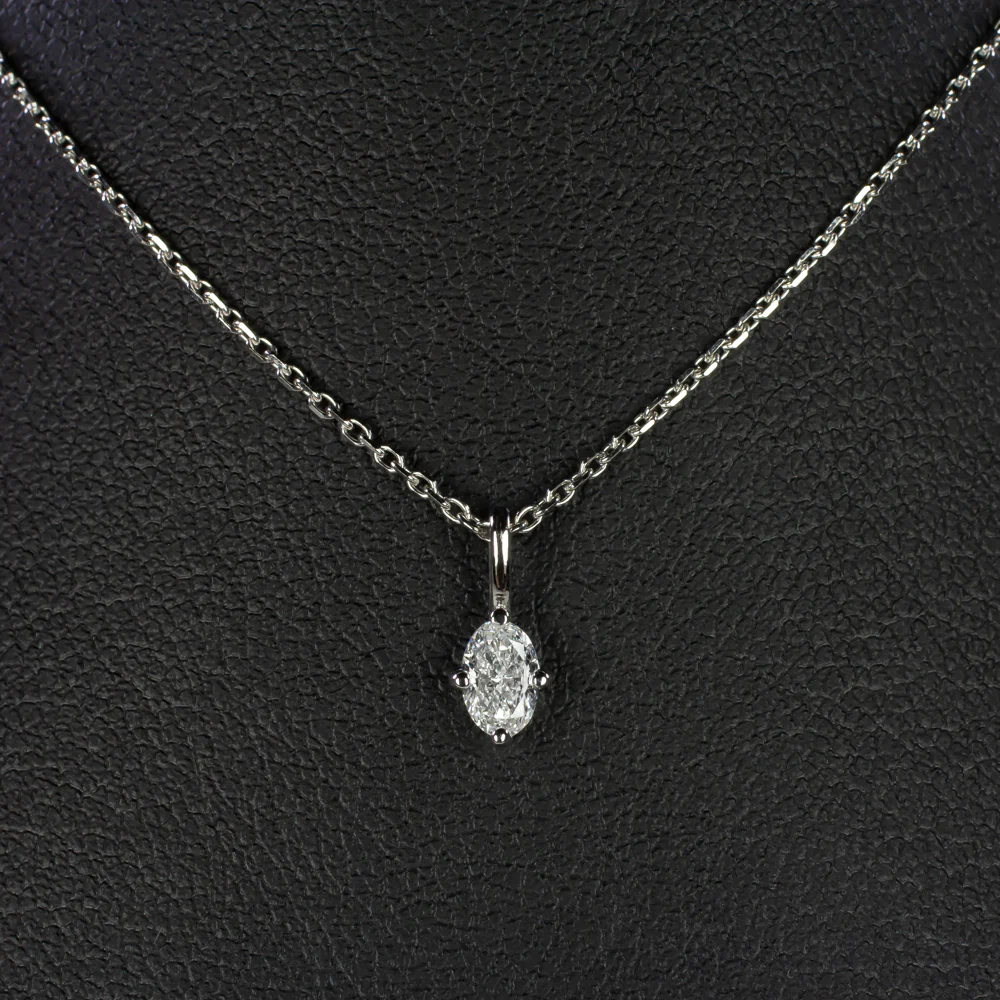OVAL SHAPE CUT NATURAL DIAMOND NECKLACE MINIMALIST CHARM PENDANT 14k WHITE GOLD