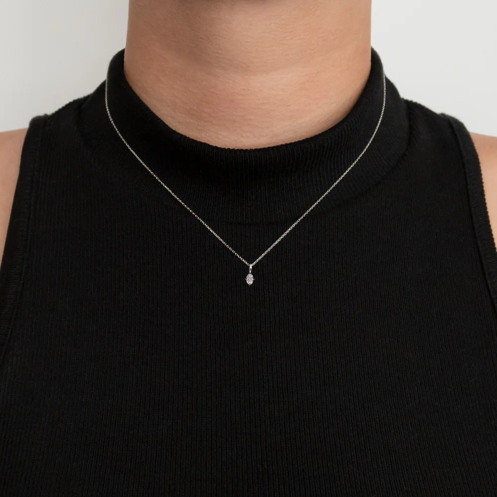 OVAL SHAPE CUT NATURAL DIAMOND NECKLACE MINIMALIST CHARM PENDANT 14k WHITE GOLD - Image 2