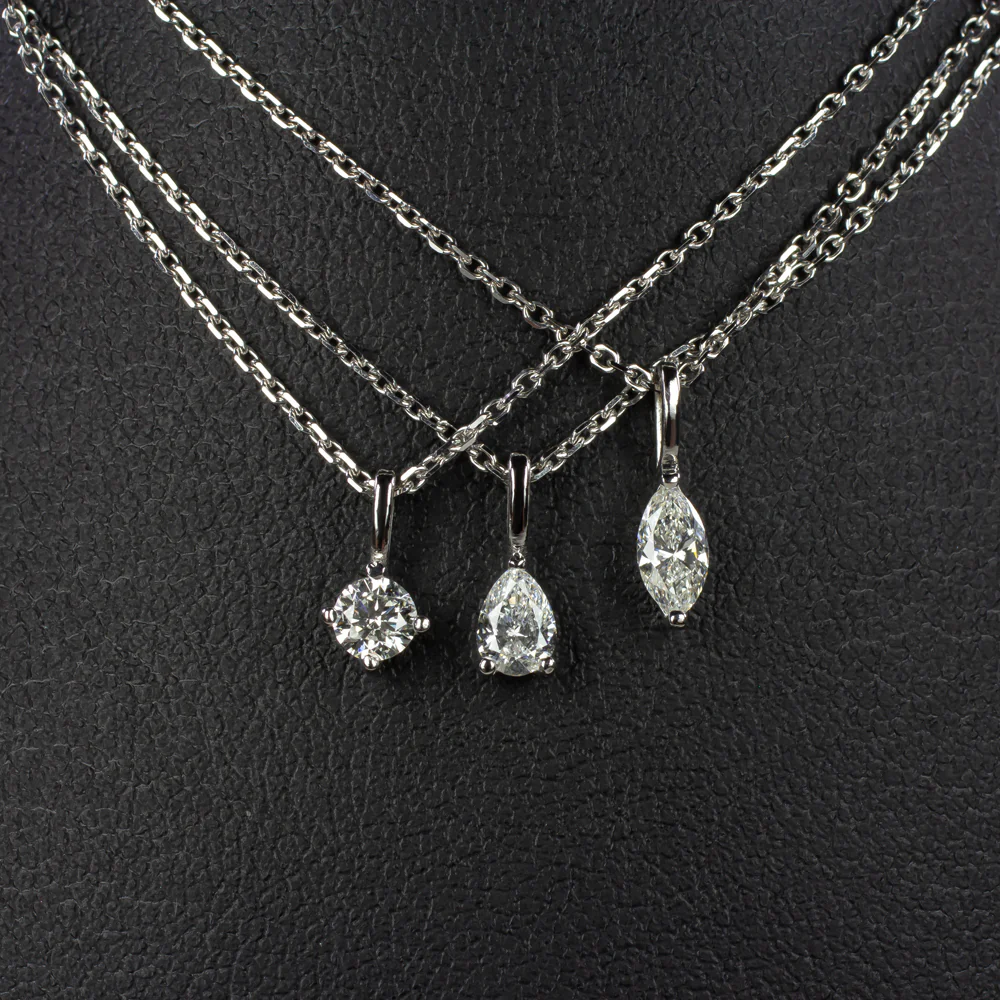 OVAL SHAPE CUT NATURAL DIAMOND NECKLACE MINIMALIST CHARM PENDANT 14k WHITE GOLD - Image 3
