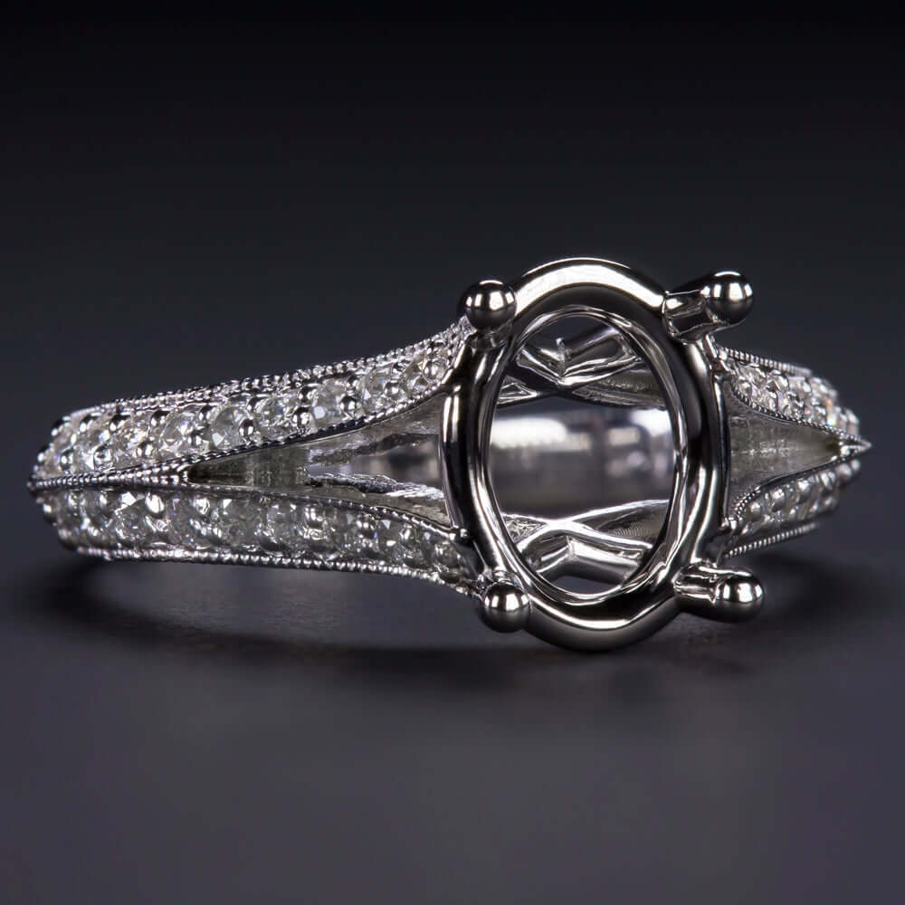 OVAL SHAPE DIAMOND ENGAGEMENT RING SETTING VINTAGE STYLE KNIFE EDGE SEMI MOUNT - Image 2