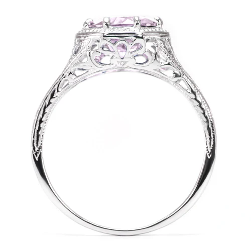 PINK AMETHYST STERLING SILVER VINTAGE STYLE SOLITAIRE RING ART DECO FILIGREE - Image 3